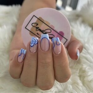 🍒🍒 Blue Heart Press On Nails 24 Pieces